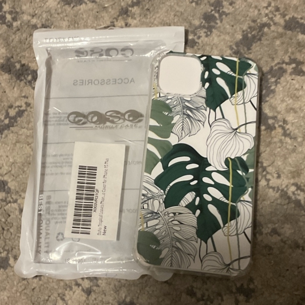 Tropical Leaf iPhone 15 Plus Case - Green and White